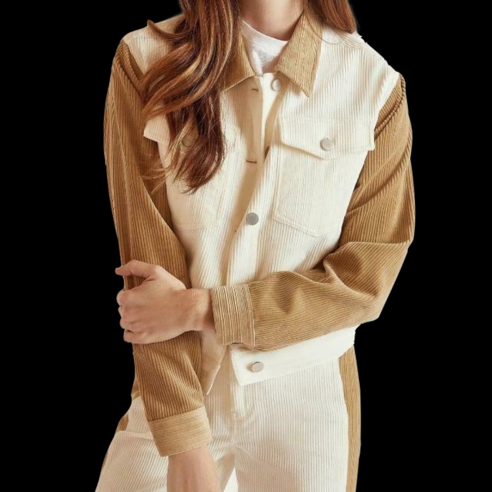 NWT - Baldwin Saylor White/Sand Colorblock Corduroy Jacket BLDWN Size XL